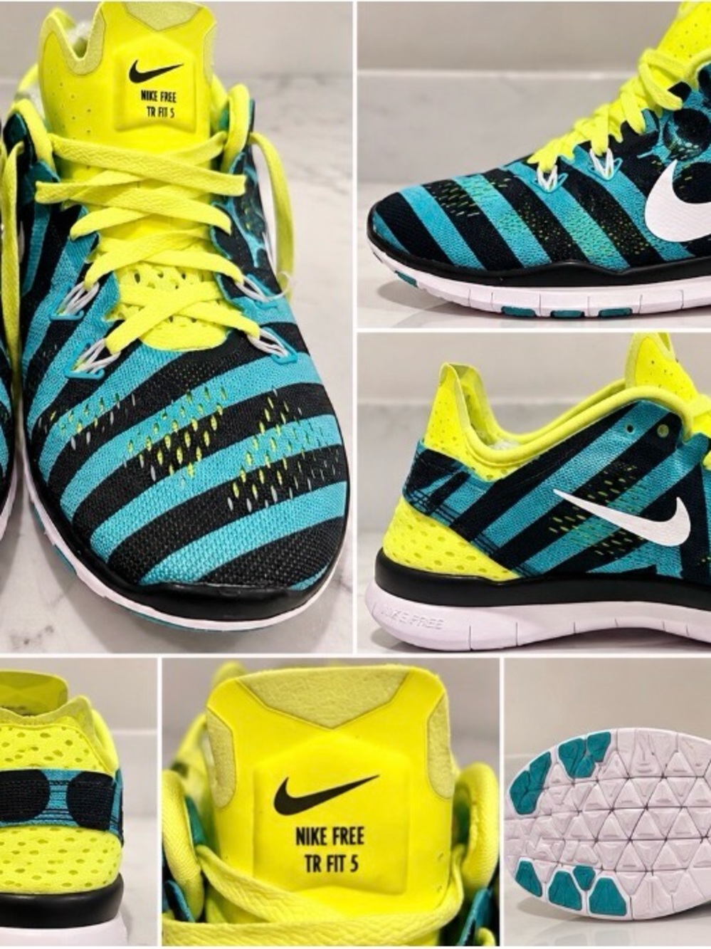 Nike Kids TR Fit 5 Sneakers in Neon Yellow & Teal Stripes